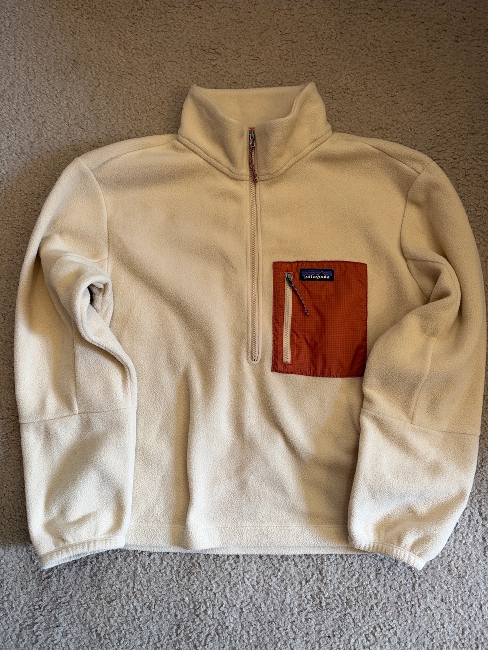 Patagonia Women’s Cream Half-Zip Fleece with Rust Chest Pocket